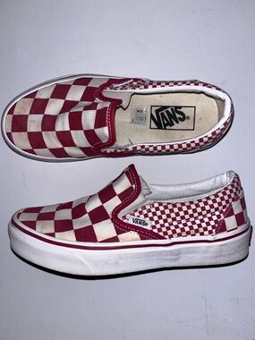 Vans Checkerboard Slip-On Sneakers - Maroon & White